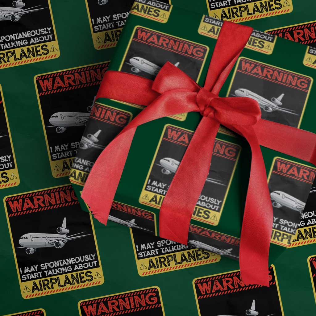 Funny Pilot Wrapping Paper Roll Warning May Spontaneously Talk About Airplanes TS14 Green Print Your Wear