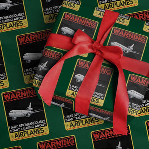 Funny Pilot Wrapping Paper Roll Warning May Spontaneously Talk About Airplanes TS14 Green Print Your Wear