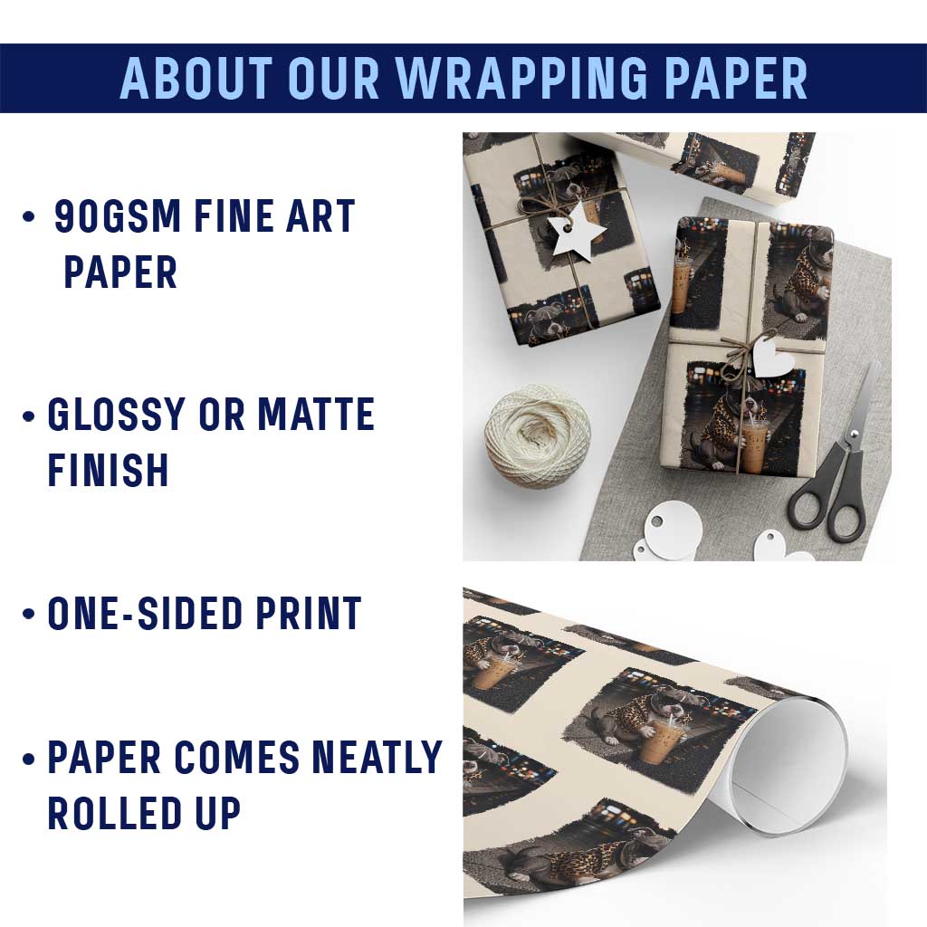 Funny Pitbull Drinking Coffee Wrapping Paper Roll Dog Meme Caffeine Graphic TS12 Print Your Wear