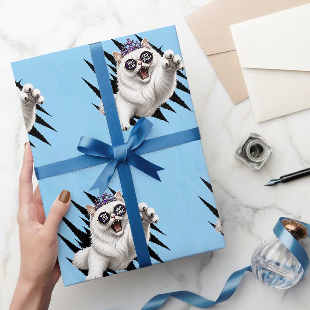 Funny Princess Cat With Featuring Scratch Effect Printed Wrapping Paper Roll This Is An Outrage TS12 Light Blue Print Your Wear