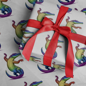 Funny Rainbow Gator LGBTQ Pride Support Wrapping Paper Roll TS12 White Print Your Wear