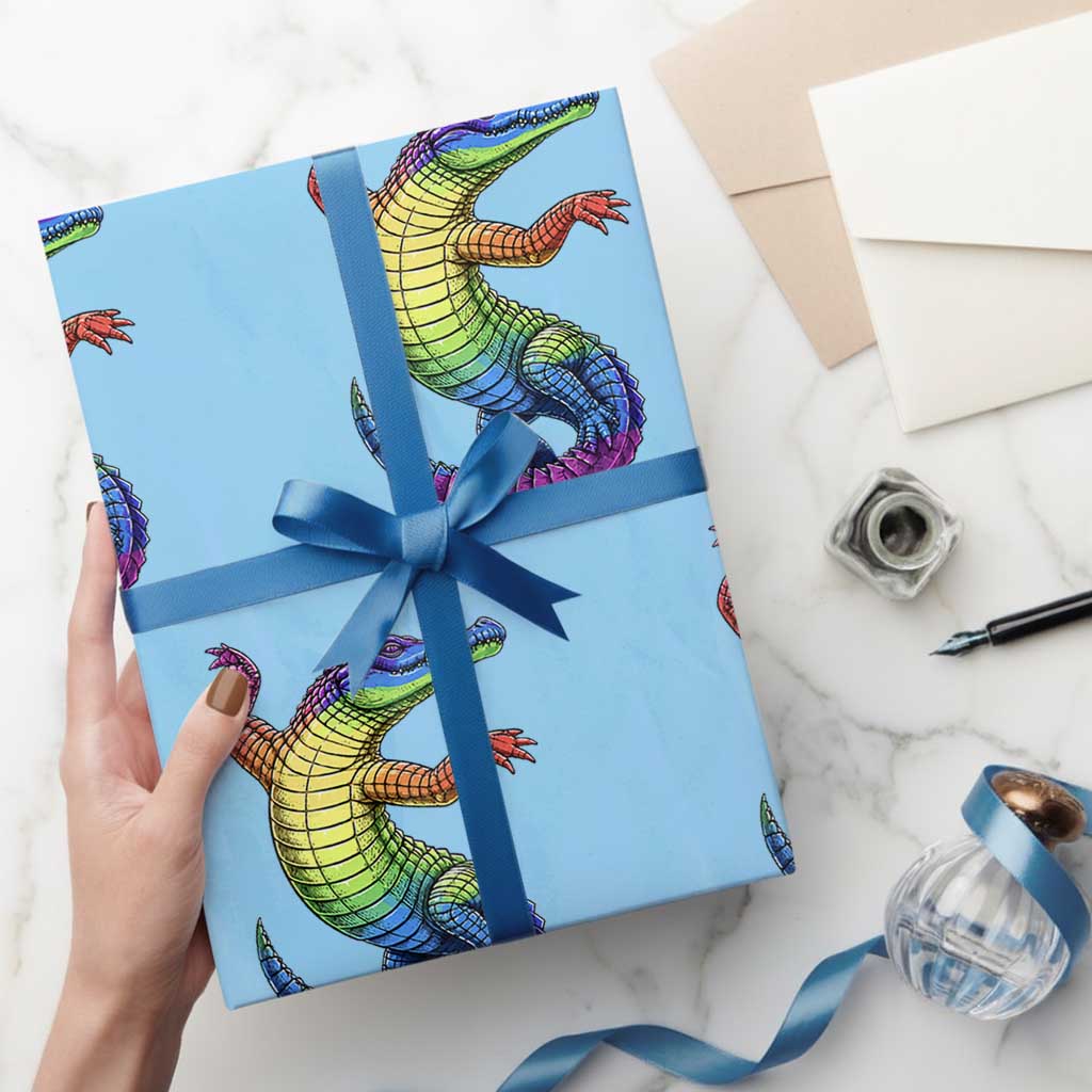 Funny Rainbow Gator LGBTQ Pride Support Wrapping Paper Roll TS12 Light Blue Print Your Wear