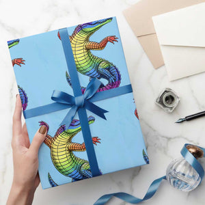 Funny Rainbow Gator LGBTQ Pride Support Wrapping Paper Roll TS12 Light Blue Print Your Wear