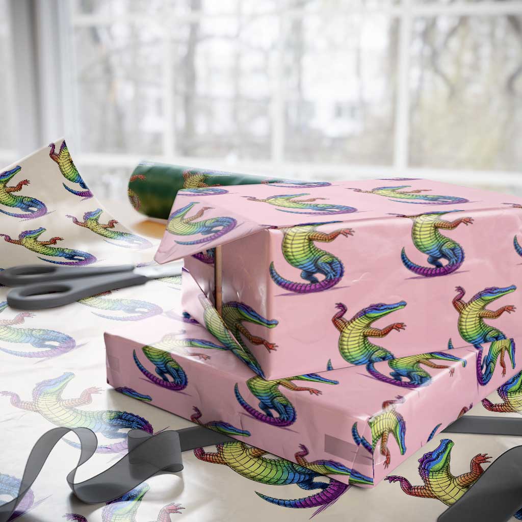 Funny Rainbow Gator LGBTQ Pride Support Wrapping Paper Roll TS12 Light Pink Print Your Wear