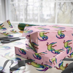 Funny Rainbow Gator LGBTQ Pride Support Wrapping Paper Roll TS12 Light Pink Print Your Wear