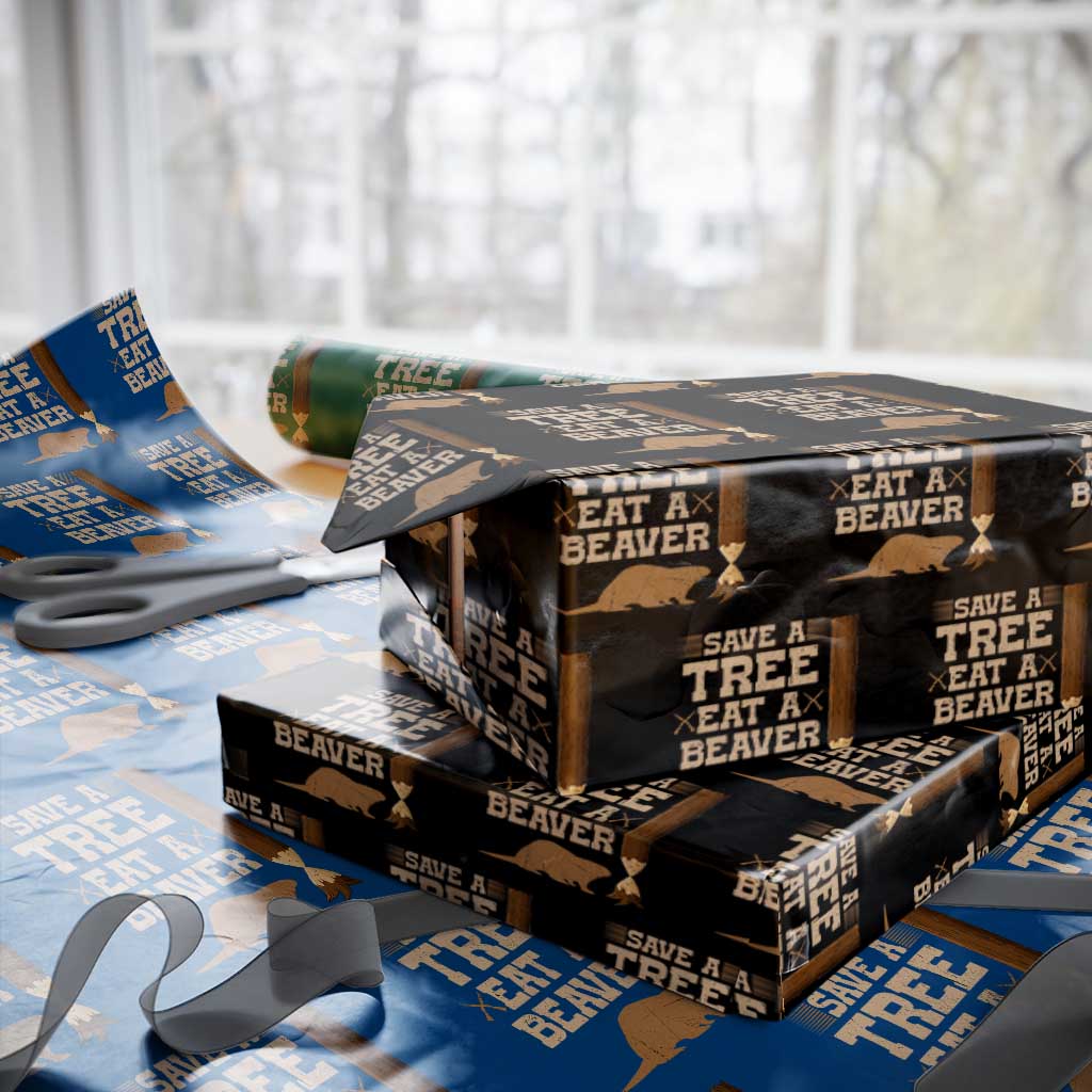 Funny Save A Tree Eat A Beaver Wrapping Paper Roll Hunting Beavers Hunter TS02 Black Print Your Wear