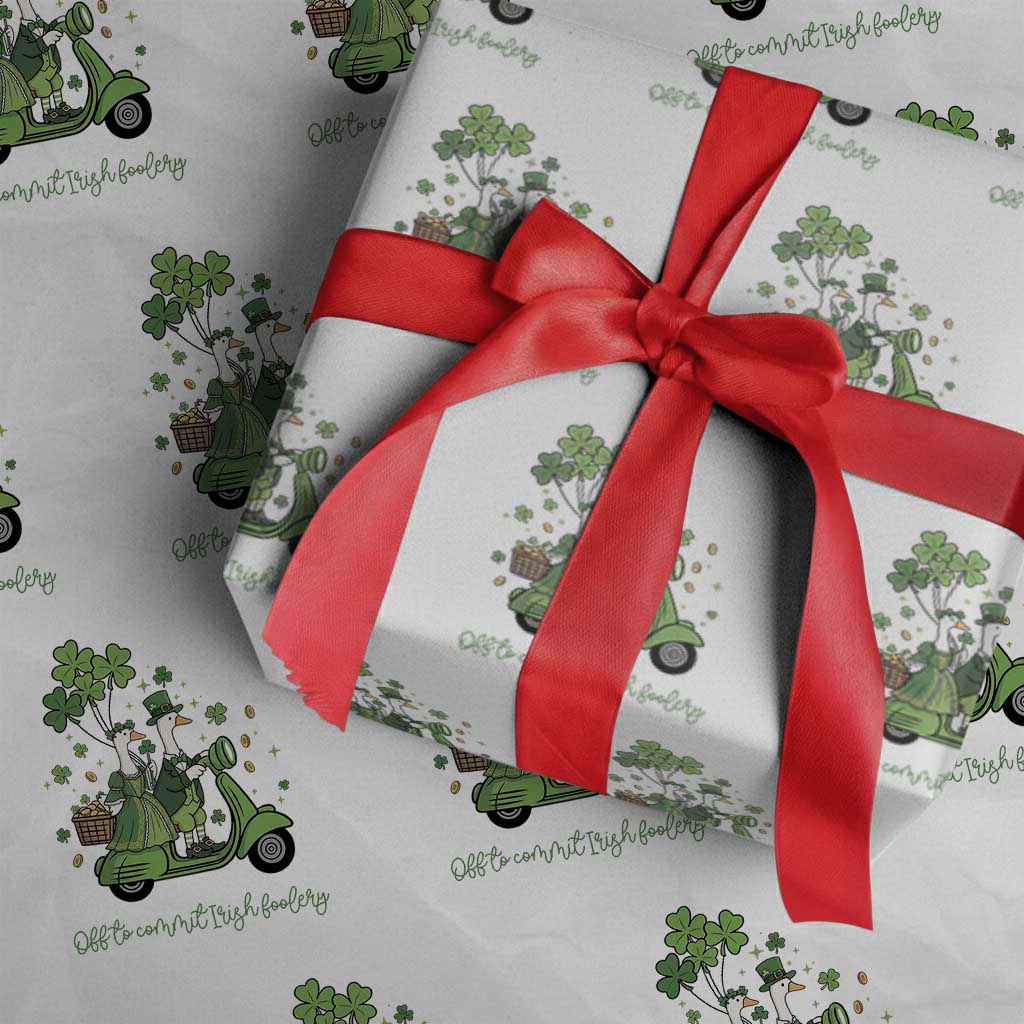 Funny Silly Irish Goose Wrapping Paper Roll Off To Commit Irish Foolery TS12 White Print Your Wear