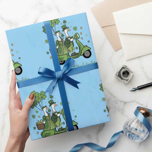 Funny Silly Irish Goose Wrapping Paper Roll Off To Commit Irish Foolery TS12 Light Blue Print Your Wear