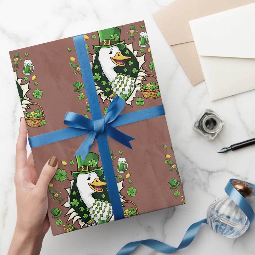 Funny Silly Irish Goose Wrapping Paper Roll St Patricks Day Celebration TS12 Mocha Print Your Wear