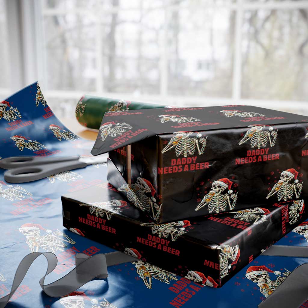 Funny Skeleton Beer Christmas Wrapping Paper Roll Daddy Needs A Beer TS14 Black Print Your Wear