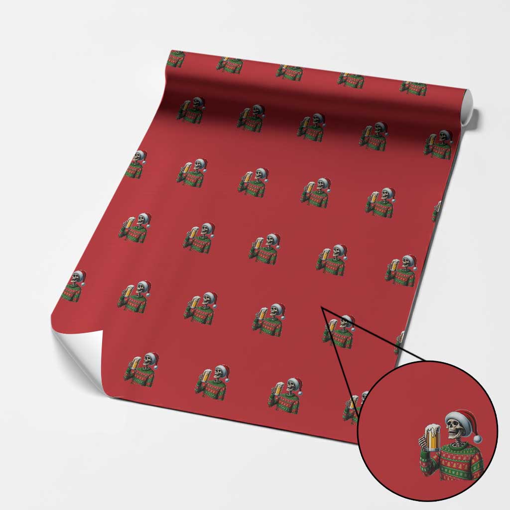 Funny Skeleton Beer Christmas Wrapping Paper Roll This Guy Needs A Beer TS14 Red Print Your Wear