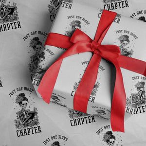 Funny Skeleton Book Lover Wrapping Paper Roll Just One More Chapter TS12 White Print Your Wear