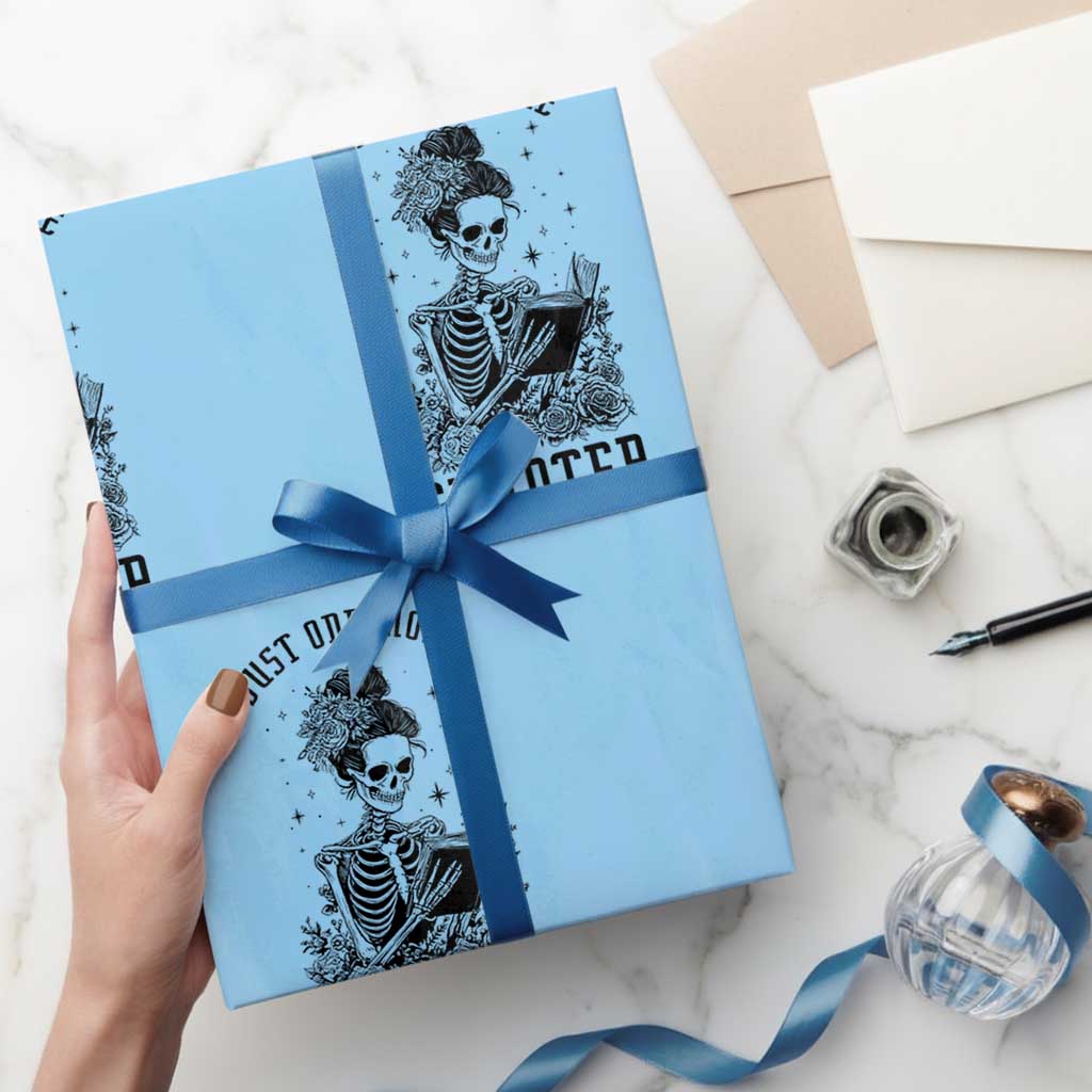 Funny Skeleton Book Lover Wrapping Paper Roll Just One More Chapter TS12 Light Blue Print Your Wear