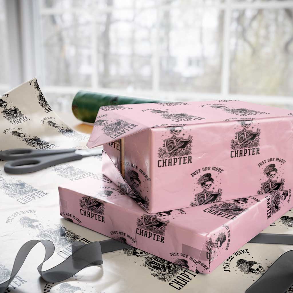 Funny Skeleton Book Lover Wrapping Paper Roll Just One More Chapter TS12 Light Pink Print Your Wear
