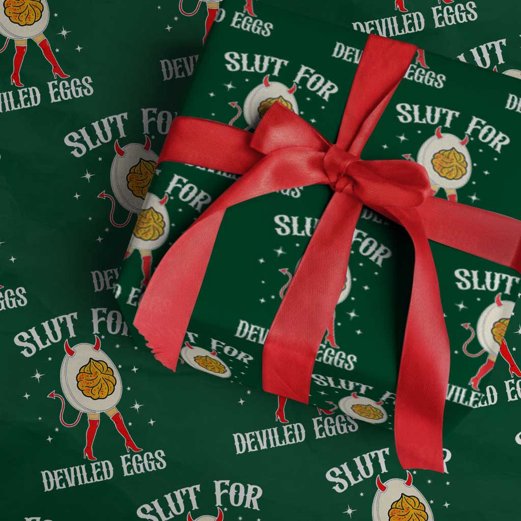 Funny Slut for Deviled Eggs Wrapping Paper Roll Funny Naughty Thanksgiving Potluck TS02 Green Print Your Wear