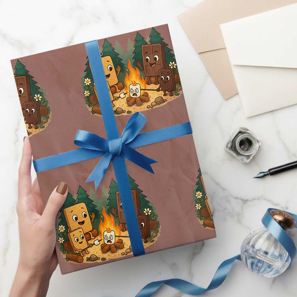 Funny Smores Camping Wrapping Paper Roll Marshmallow Chocolate Fire TS12 Mocha Print Your Wear
