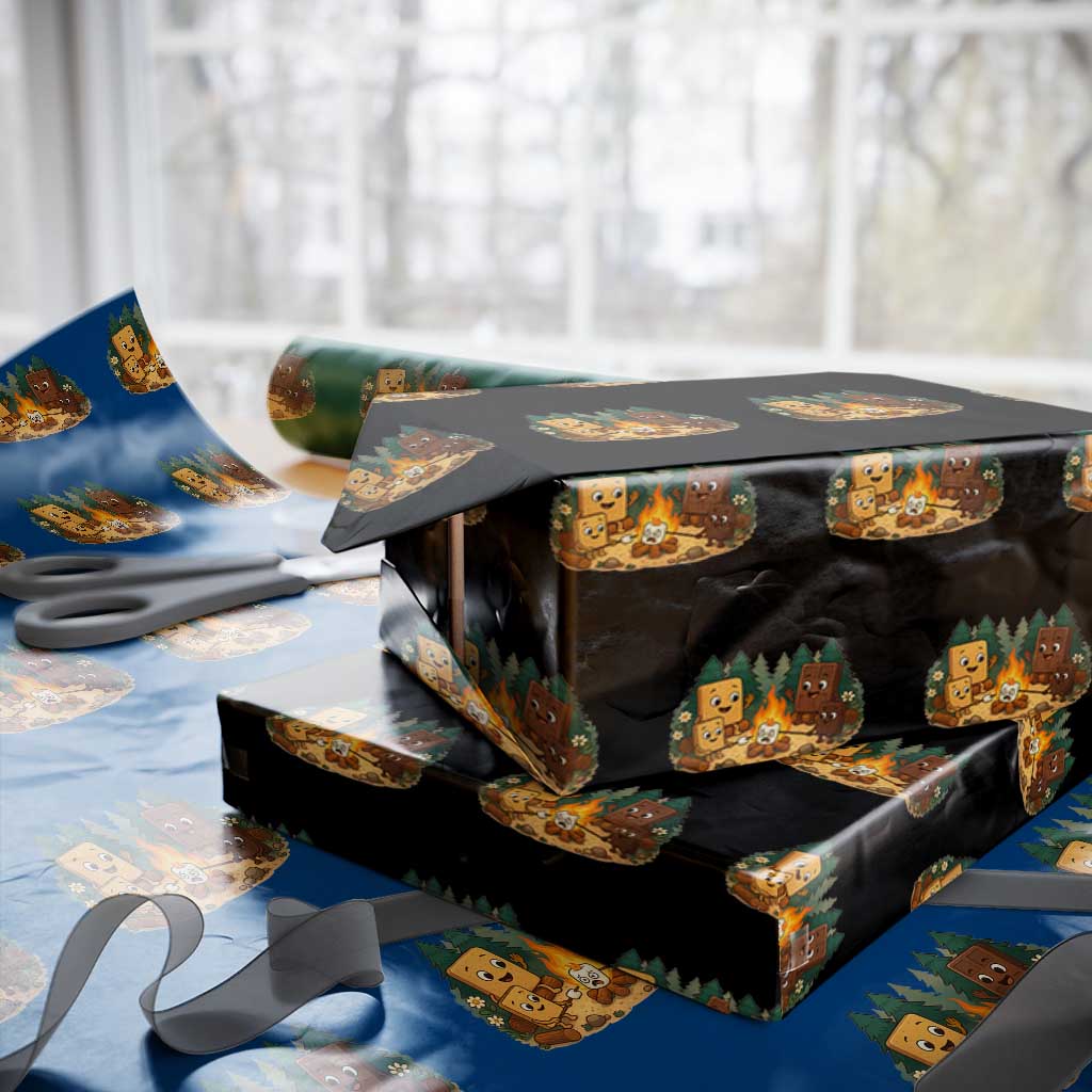 Funny Smores Camping Wrapping Paper Roll Marshmallow Chocolate Fire TS12 Black Print Your Wear