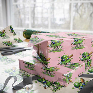 Funny St Patricks Day Clover Baseball Player Gift Wrapping Paper Roll TS12 Light Pink Print Your Wear