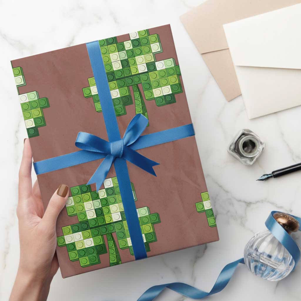 Funny St Patricks Day Shamrock Building Blocks Bricks Wrapping Paper Roll TS11 Mocha Print Your Wear