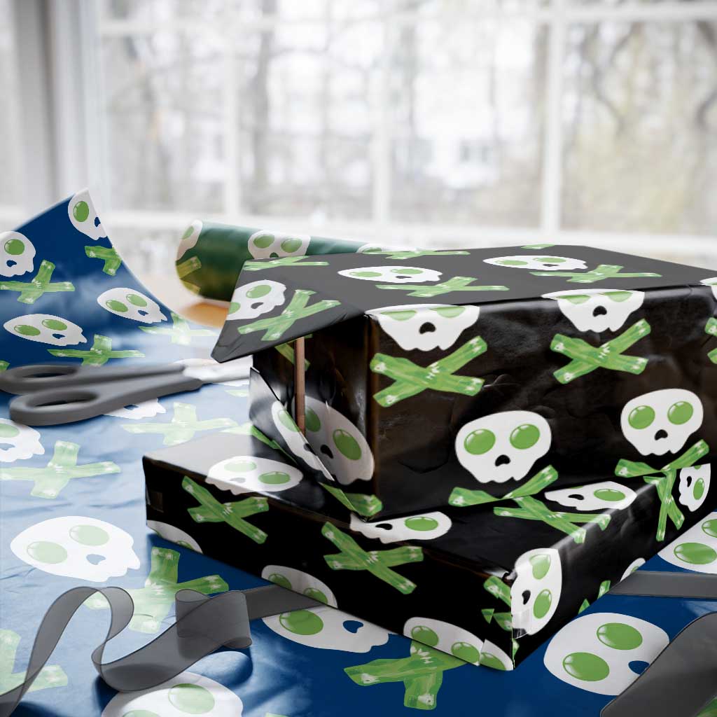 Funny St Patricks Day Wrapping Paper Roll Bacon & Eggs Skull & Crossbones TS10 Black Print Your Wear