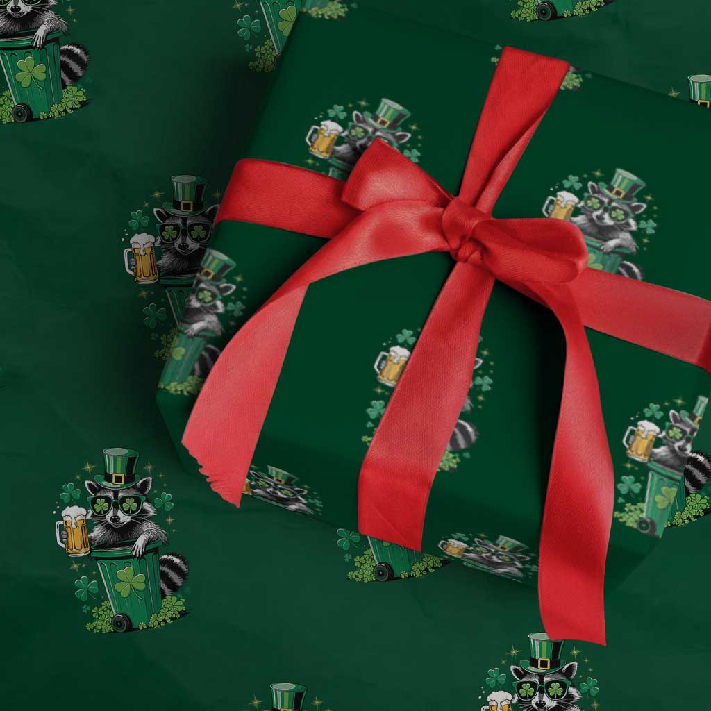 Funny St.Patrick's Day Raccoon Wrapping Paper Roll Patrick Drinking Irish TS02 Green Print Your Wear