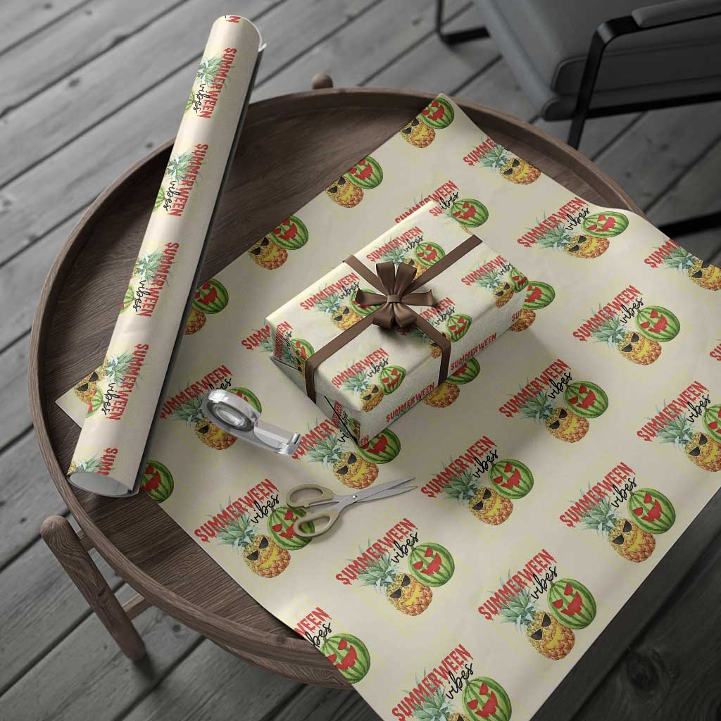 Funny Summerween Fruit Wrapping Paper Roll Spooky Pineapple Watermelon Graphic TS12 Beige Print Your Wear