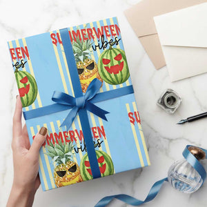 Funny Summerween Fruit Wrapping Paper Roll Spooky Pineapple Watermelon Graphic TS12 Light Blue Print Your Wear