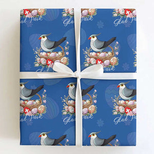 Funny Swedish Easter Day Wrapping Paper Roll Glad Pask Easter Eggs Cuckoo Bird TS11 Royal Blue Print Your Wear