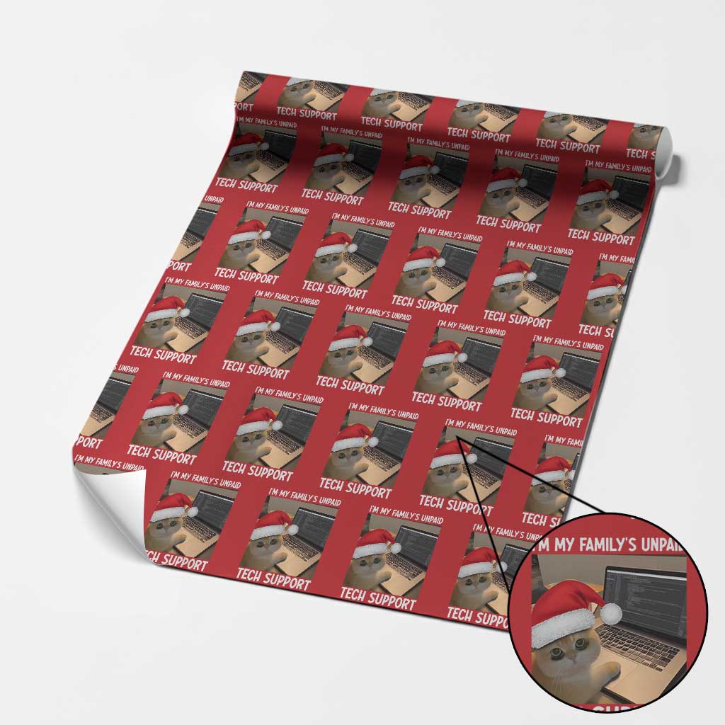 Funny Tech Support Cat Christmas Wrapping Paper Roll TS14 Red Print Your Wear