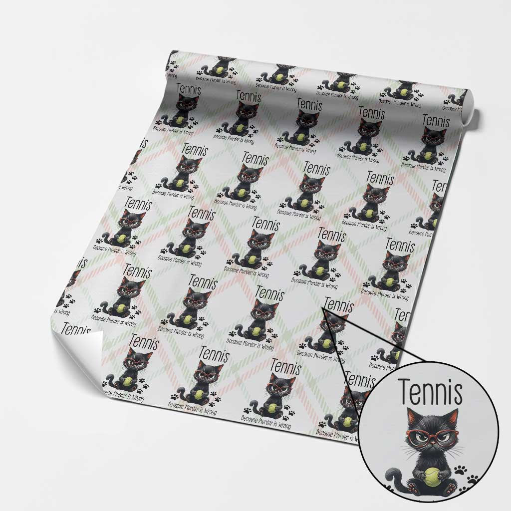 Funny Tennis Cat Gift Wrapping Paper Roll Because Murder Is Wrong TS12 Christmas Plaid Print Your Wear
