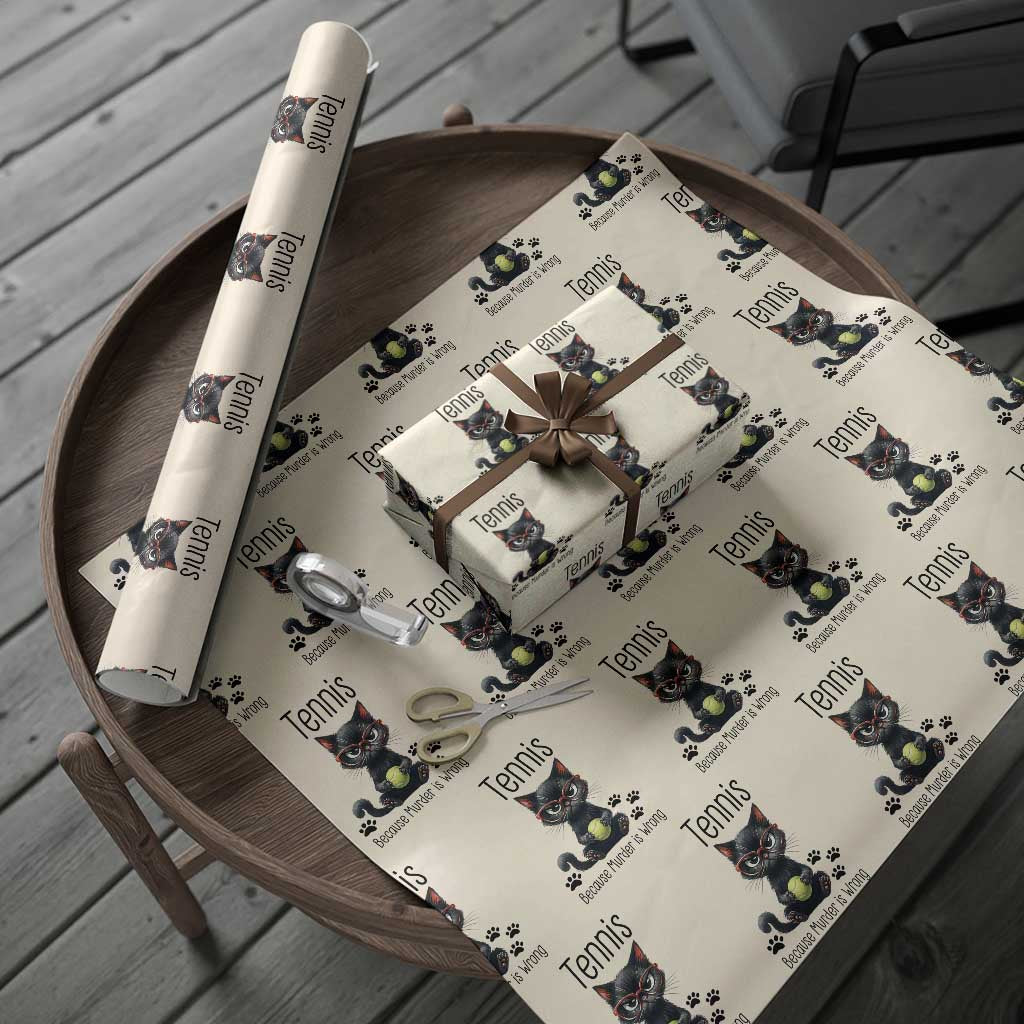 Funny Tennis Cat Gift Wrapping Paper Roll Because Murder Is Wrong TS12 Beige Print Your Wear