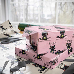 Funny Tennis Cat Gift Wrapping Paper Roll Because Murder Is Wrong TS12 Light Pink Print Your Wear