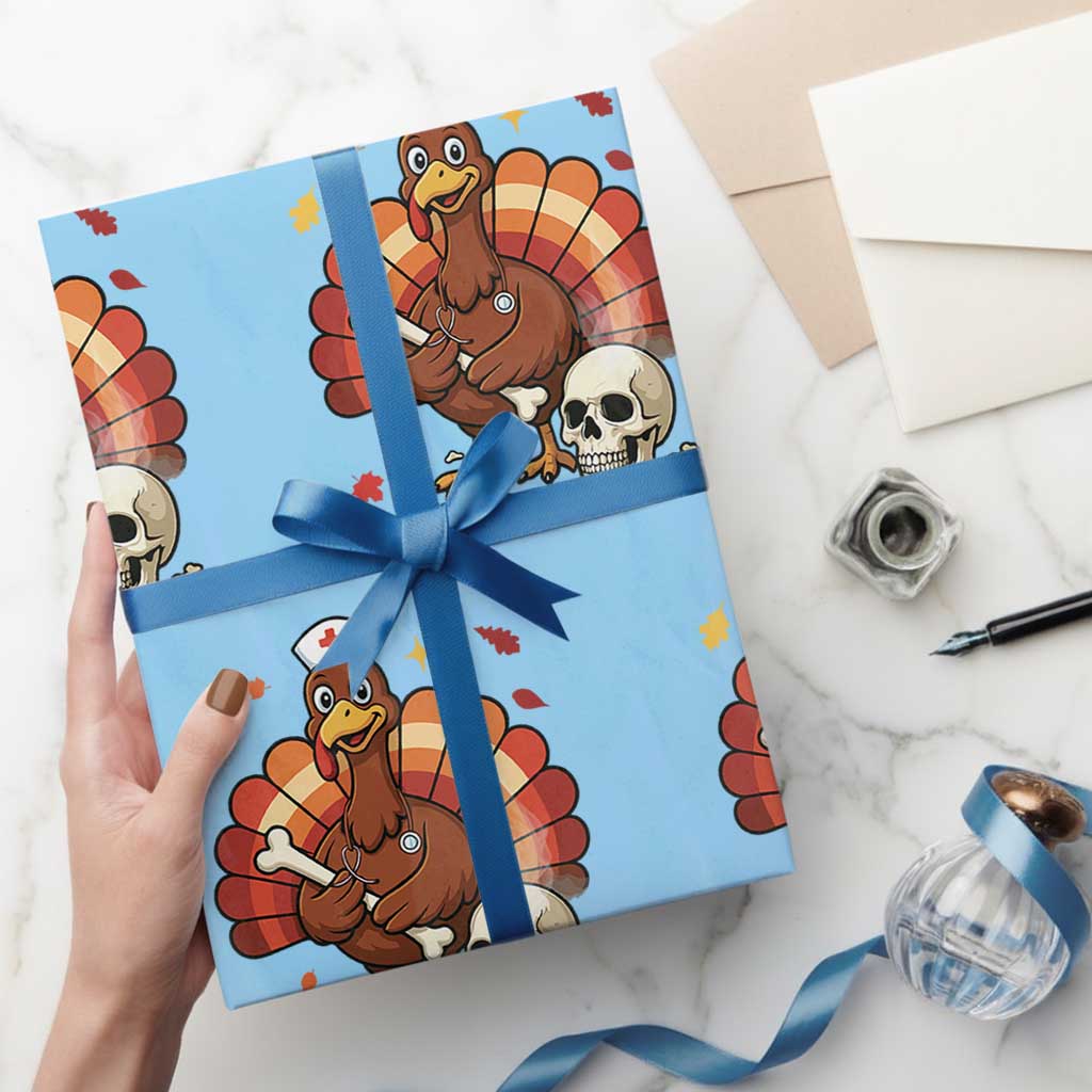 Funny Thanksgiving Nurse Turkey Wrapping Paper Roll Fall RN TS14 Light Blue Print Your Wear