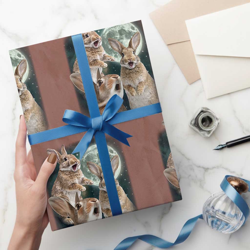 Funny Three Bunny Moon Humorous Rabbit Meme Wrapping Paper Roll TS11 Mocha Print Your Wear