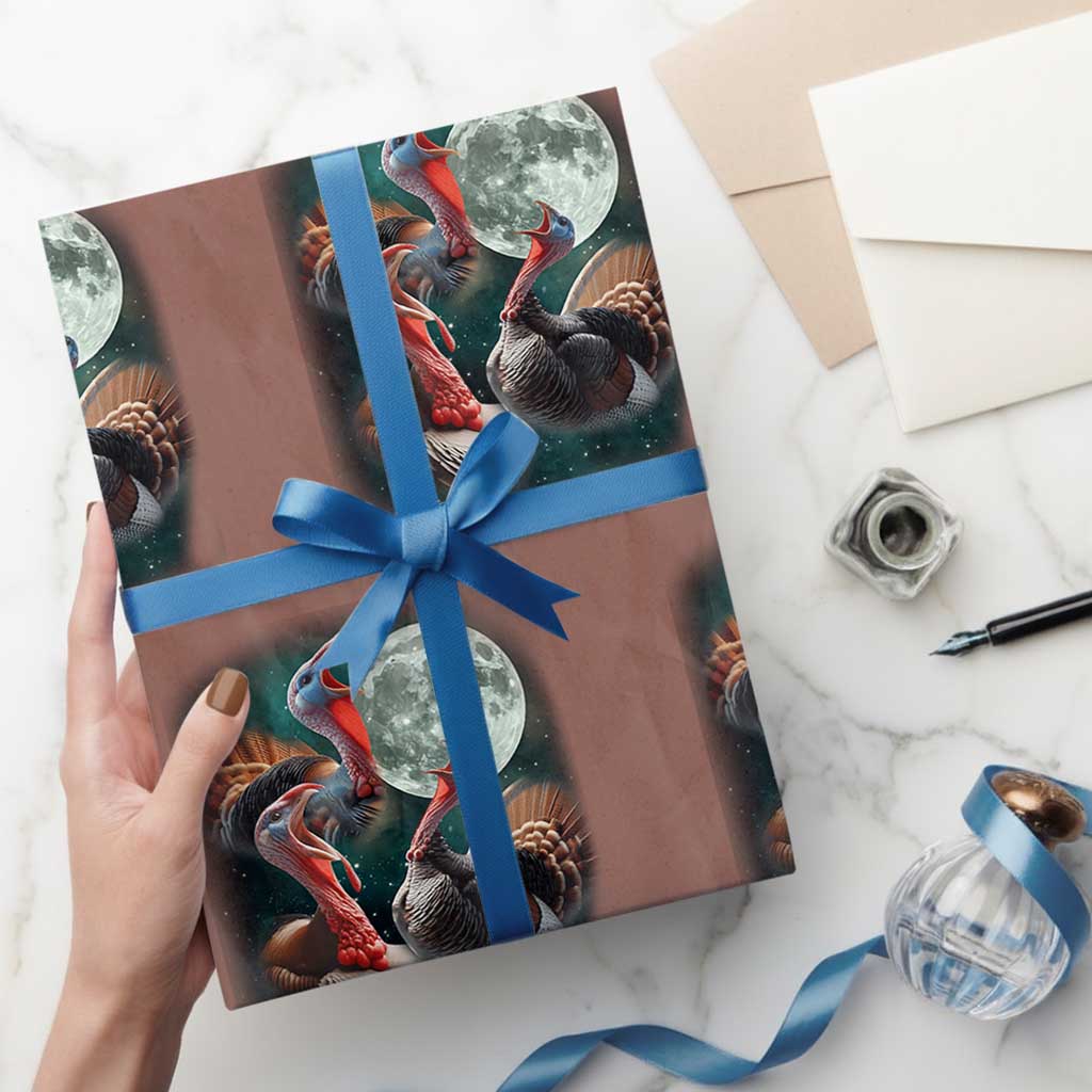 Funny Three Turkey Moon Wrapping Paper Roll Weird Cursed Thanksgiving Meme TS11 Mocha Print Your Wear