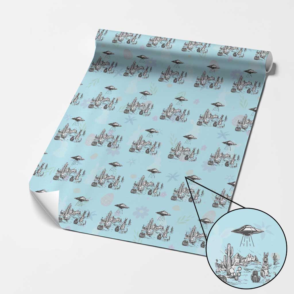 Funny Western Easter Day UFO Bunny Alien Wrapping Paper Roll TS11 Light Blue Print Your Wear