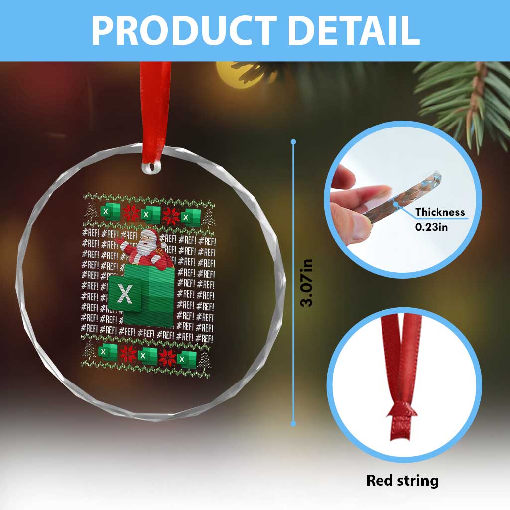Funny Xmas Accountant Crystal Glass Ornament Excel REF Error Spreadsheet Santa Gift TS02 Print Your Wear