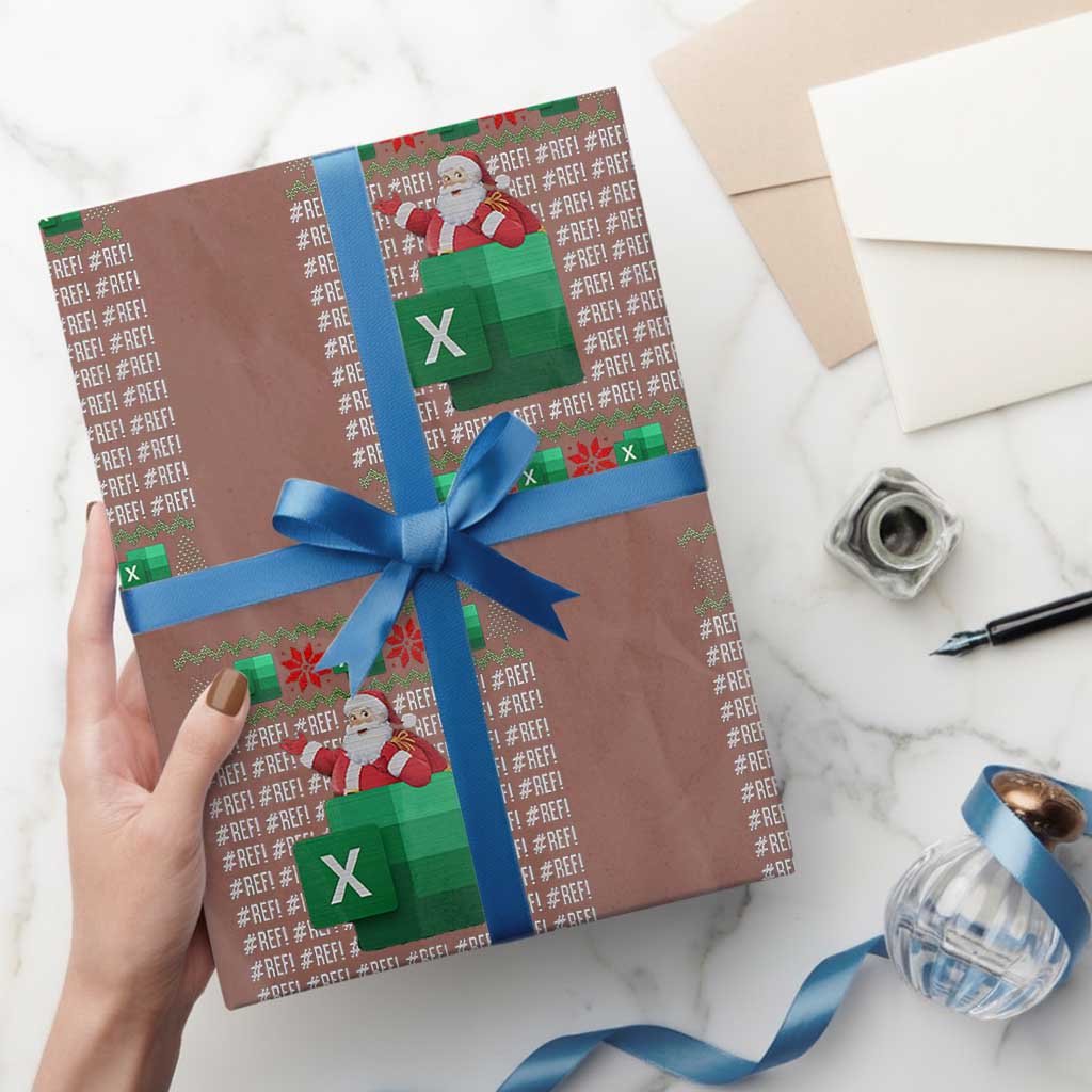 Funny Xmas Accountant Wrapping Paper Roll Excel REF Error Spreadsheet Santa Gift TS02 Mocha Print Your Wear