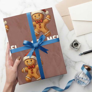 Funny Xmas Gingerbread Man Wrapping Paper Roll Cookie Bite Me TS10 Mocha Print Your Wear
