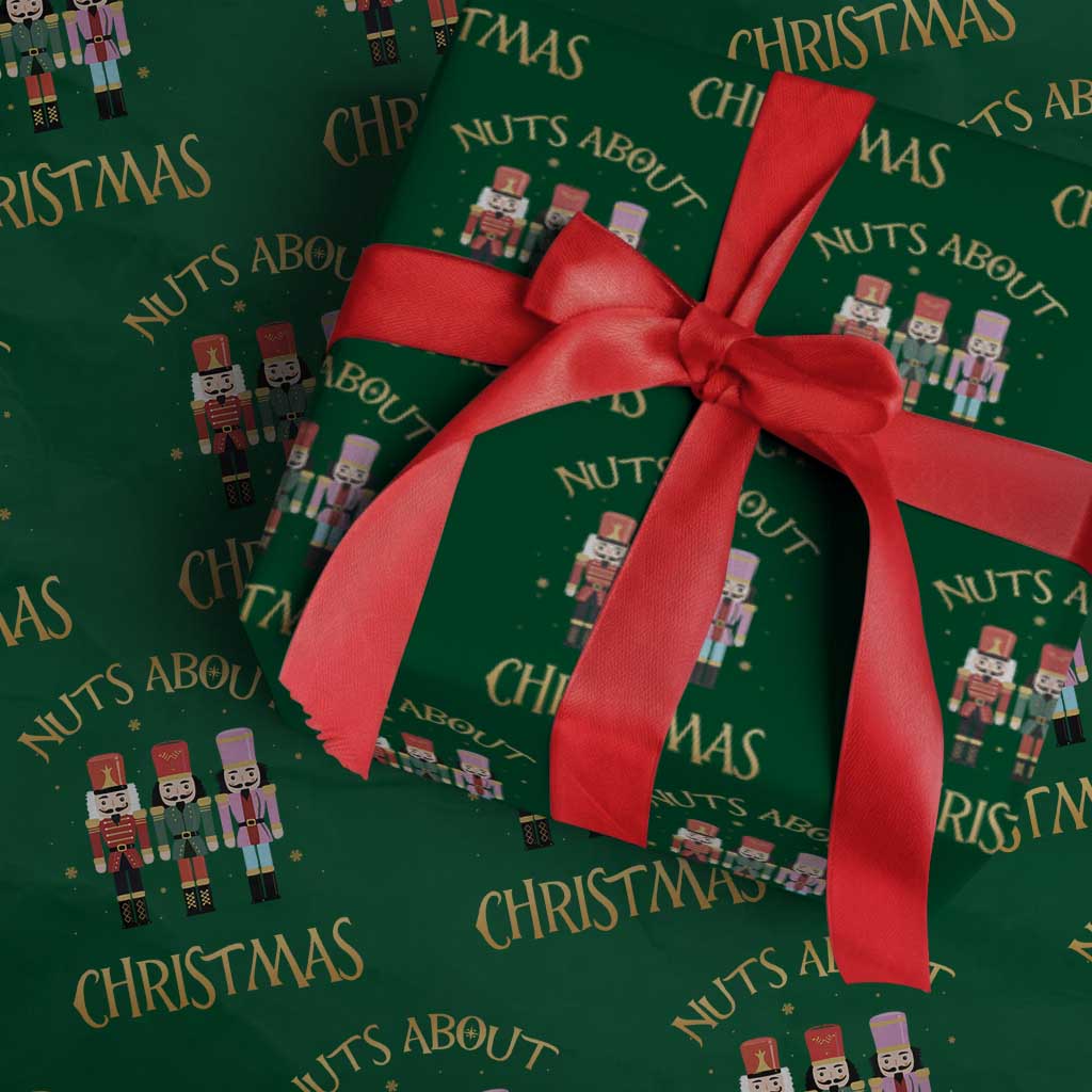 Funny Xmas Nutcracker Wrapping Paper Roll Nuts About Christmas Snowflake TS11 Green Print Your Wear