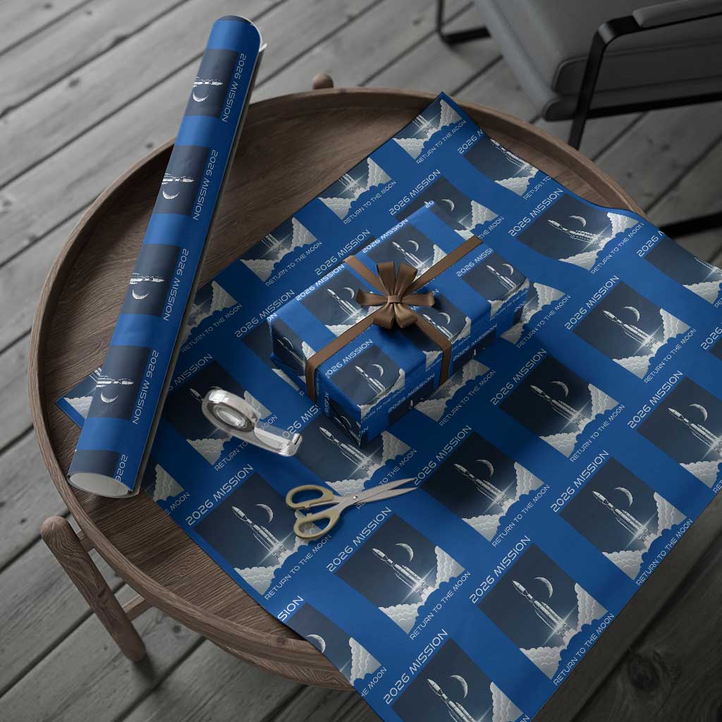 Future Lunar Mission 2026 Wrapping Paper Roll Rocket Launch Lunar Orbit Space Exploration TS02 Blue Print Your Wear