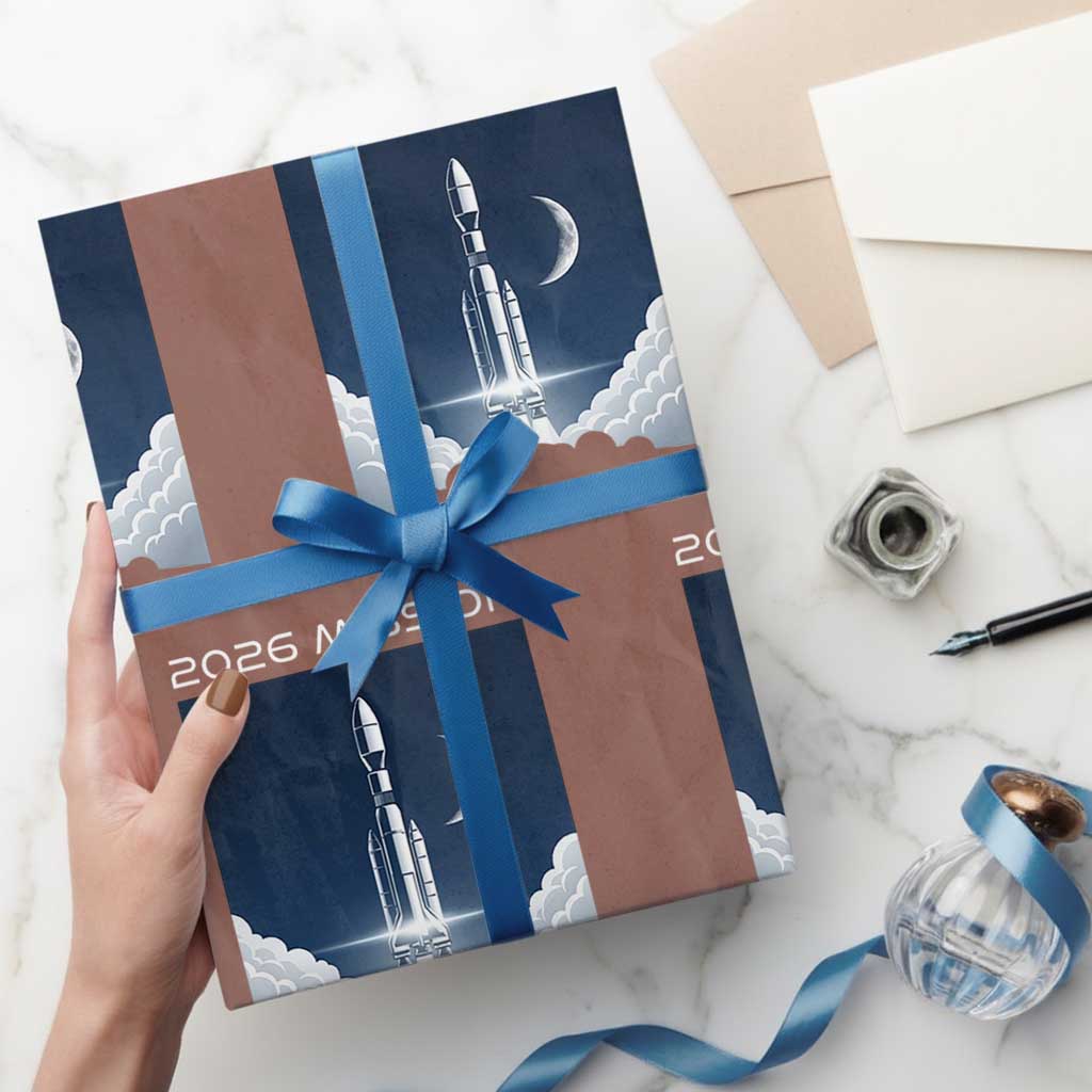 Future Lunar Mission 2026 Wrapping Paper Roll Rocket Launch Lunar Orbit Space Exploration TS02 Mocha Print Your Wear