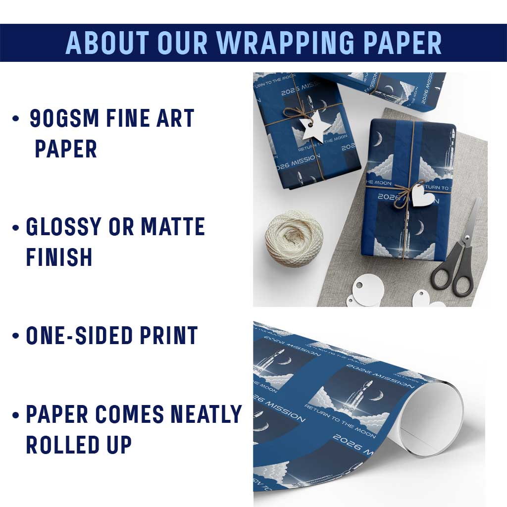 Future Lunar Mission 2026 Wrapping Paper Roll Rocket Launch Lunar Orbit Space Exploration TS02 Print Your Wear