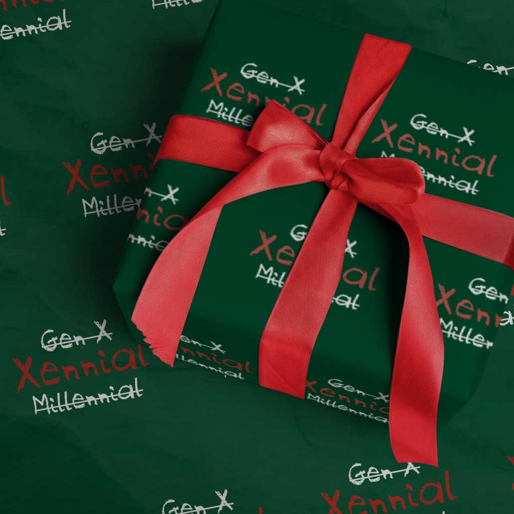 Gen X Xennial Millennial Wrapping Paper Roll Micro Generation Retro Typography Graphic TS02 Green Print Your Wear