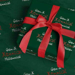Gen X Xennial Millennial Wrapping Paper Roll Micro Generation Retro Typography Graphic TS02 Green Print Your Wear