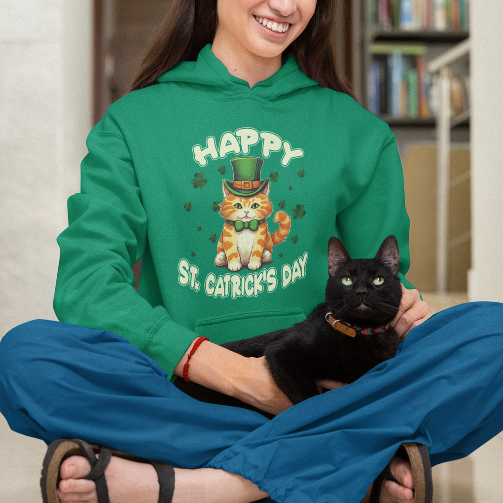 St.Patrick's Day Cat Lover Hoodie Happy St.Catrick's Lucky Cat Shamrock Cute Kitty TS09 Printyourwear