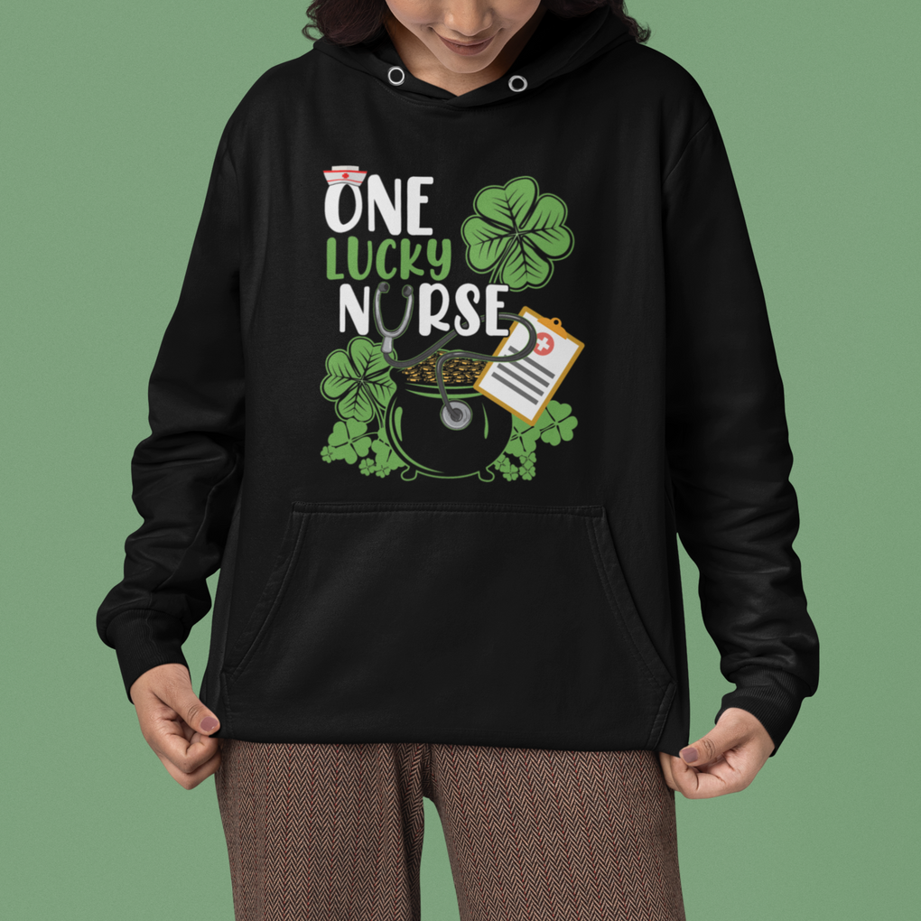 Funny One Lucky Nurse St. Patricks Day Hoodie Scrub Life RN ICU ER with Stethoscope TS02 Printyourwear