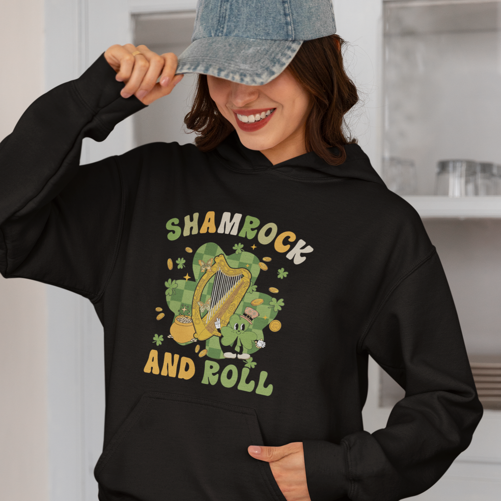 Funny St. Patricks Day Hoodie Shamrock 'N Roll Irish Music Celtic Harp TS02 Printyourwear