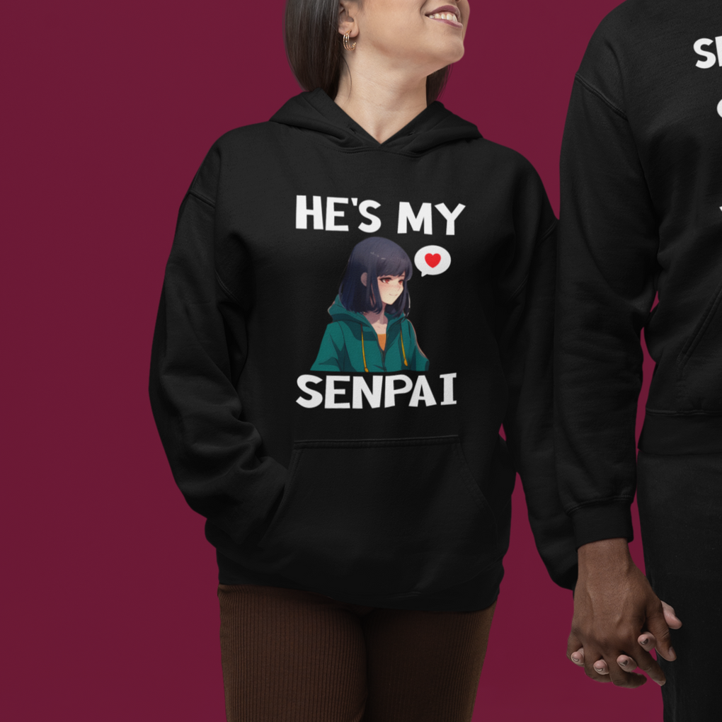 Valentine's Day Couple Matching Hoodie He's My Senpai Funny Anime Girlfriend TS09 Printyourwear