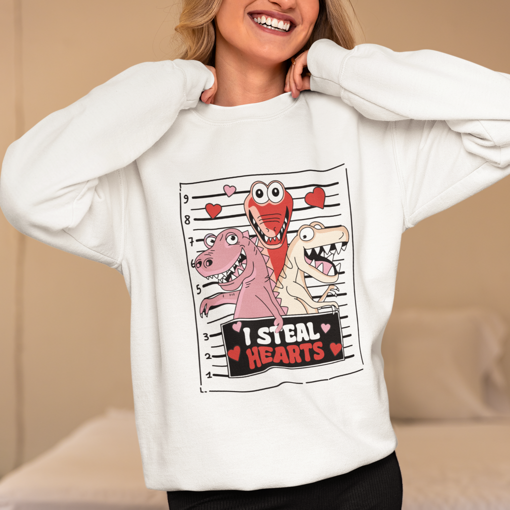 Funny Valentine Sweatshirt Dinosaur Mugshot I Steal Hearts TS02 Printyourwear